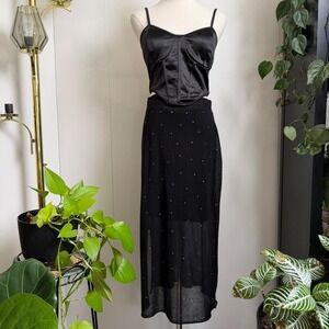 Bold Elements Black Sheer Overlay Sequin Midi Skirt Womens Large New With Tags